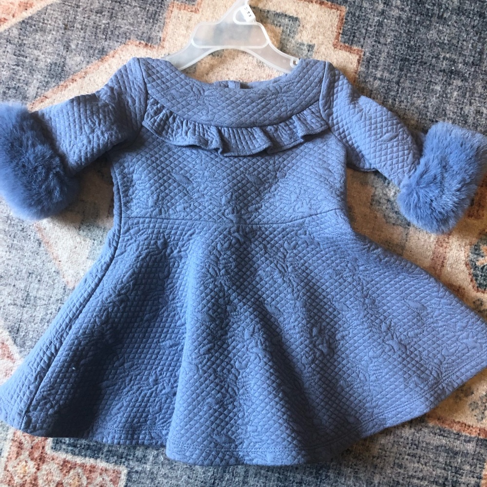 Janie and Jack light blue quilted dress with fur accents